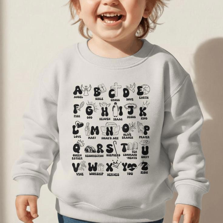 Biblical Alphabet Religious Christian Kids Back To School Graphic Toddler Sweatshirt