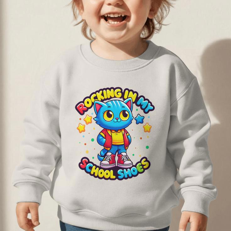 Cat Rocking In My School Shoes Fun Back To School Kids Boys Premium Tri-Blend Graphic Toddler Sweatshirt