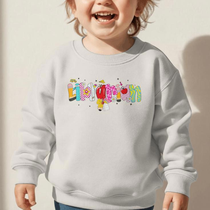 Coquette Pencil Bow Librarian Back To School Bookworm Graphic Toddler Sweatshirt Coquette Pencil Bow Librarian Back To School Bookworm Graphic Toddler Sweatshirt