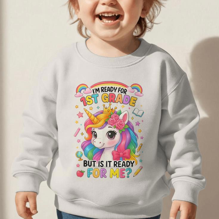 Crush First Grade Girls Back To School Unicorn First Day Graphic Toddler Sweatshirt