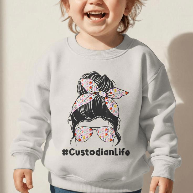 Custodian Life Messy Bun Hair Glasses Leopard Back To School Graphic Toddler Sweatshirt