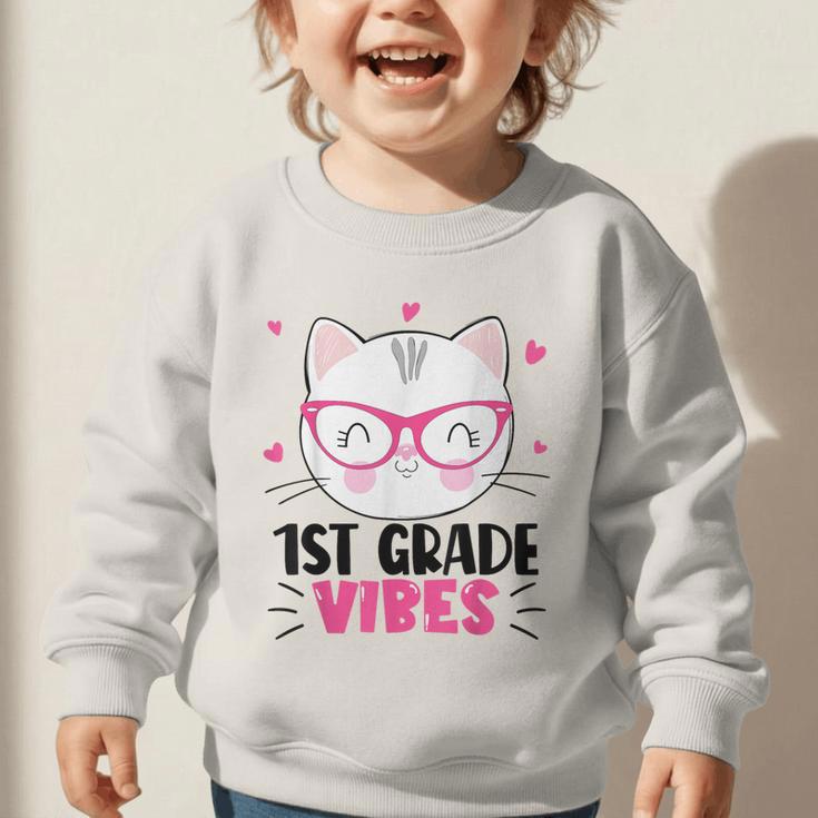 Cute 1st Grade Vibes Cat Kitten Lover Back To School Girls Graphic Toddler Sweatshirt Cute 1st Grade Vibes Cat Kitten Lover Back To School Girls Graphic Toddler Sweatshirt