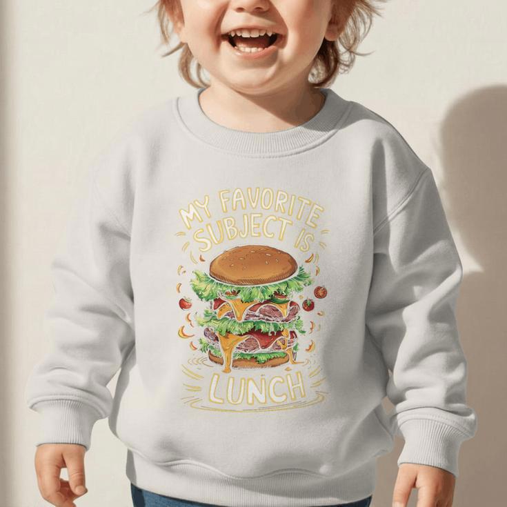 My Favorite Subject Is Lunch Hamburger Back To School Premium Tri-Blend Graphic Toddler Sweatshirt My Favorite Subject Is Lunch Hamburger Back To School Premium Tri-Blend Graphic Toddler Sweatshirt