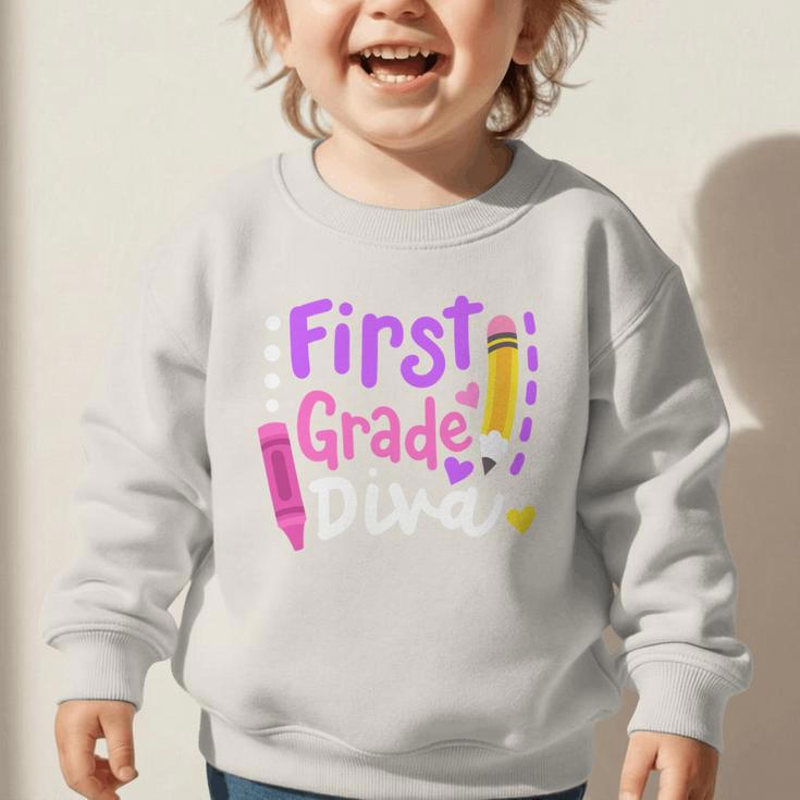 First Grade Diva Welcome Back To School 1st Grade Kids Performance Graphic Toddler Sweatshirt First Grade Diva Welcome Back To School 1st Grade Kids Performance Graphic Toddler Sweatshirt