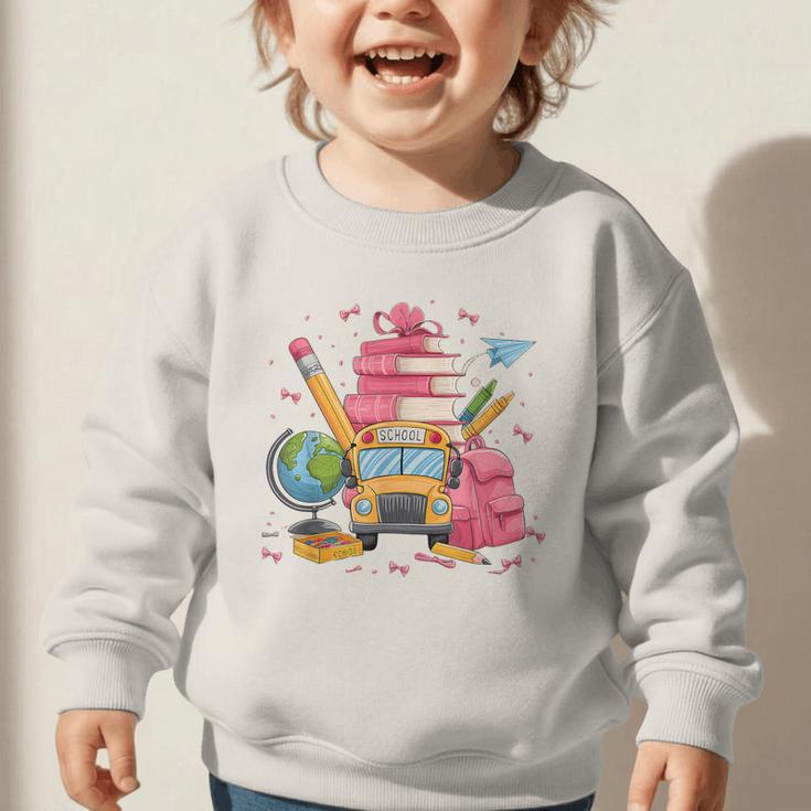 Girls Cute Pink Bows Coquette Aesthetic Back To School Graphic Toddler Sweatshirt