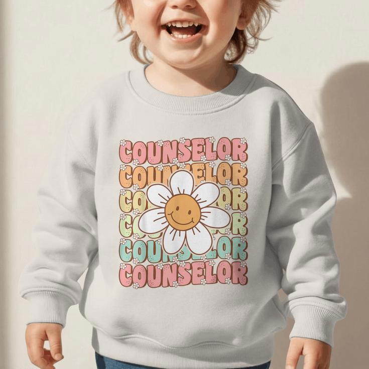 Groovy School Counselor Cute Daisy Flower Back To School Graphic Toddler Sweatshirt Groovy School Counselor Cute Daisy Flower Back To School Graphic Toddler Sweatshirt