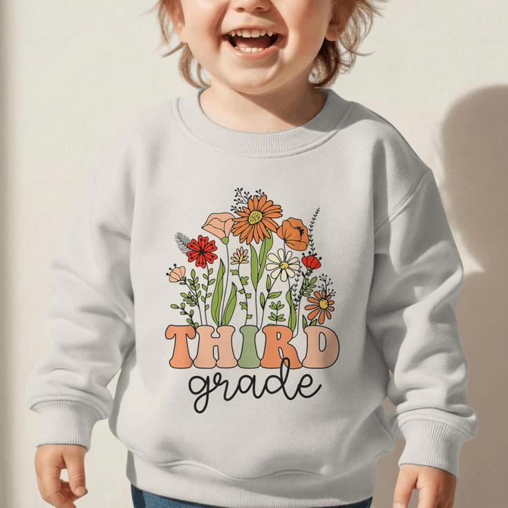 Groovy Third Grade Wildflowers Back To School 3rd Grade Graphic Toddler Sweatshirt Groovy Third Grade Wildflowers Back To School 3rd Grade Graphic Toddler Sweatshirt