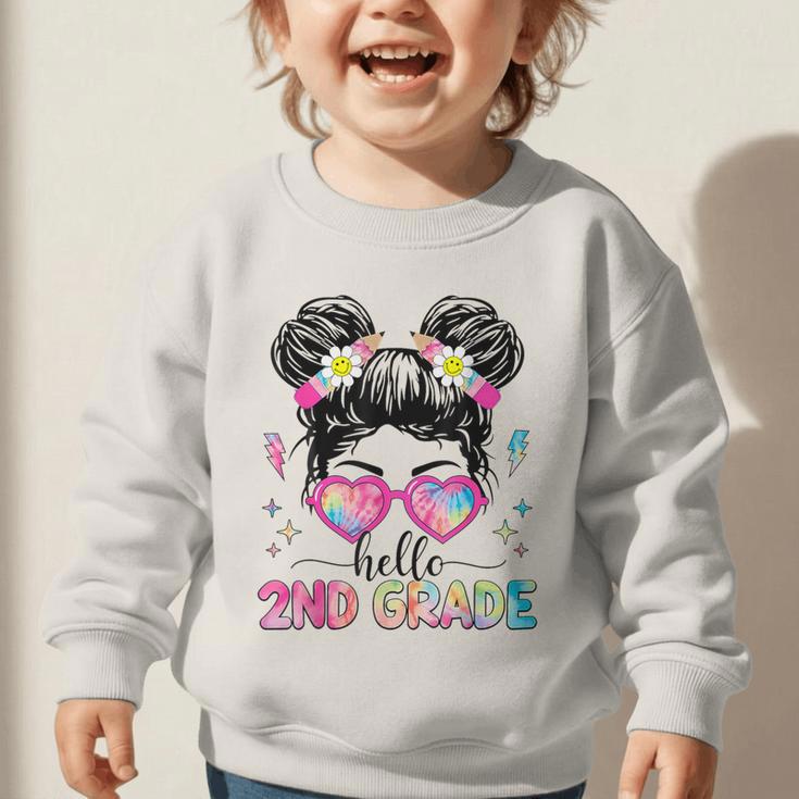 Hello 2nd Grade Messy Bun Back To School First Day Girl Kids Graphic Toddler Sweatshirt Hello 2nd Grade Messy Bun Back To School First Day Girl Kids Graphic Toddler Sweatshirt