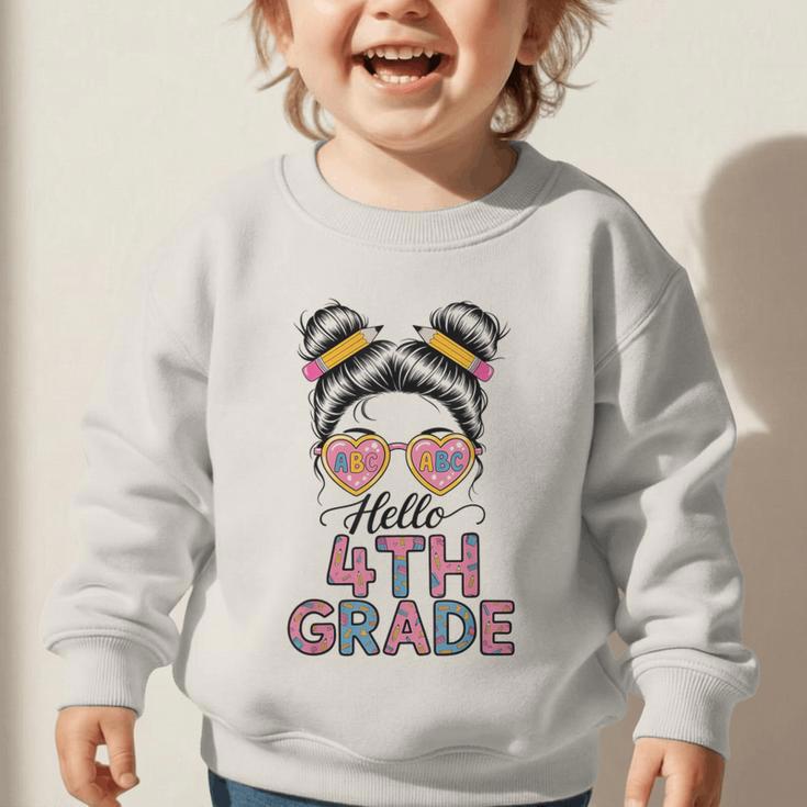 Hello 4th Grade Messy Bun Hair Back To School Girls Graphic Toddler Sweatshirt
