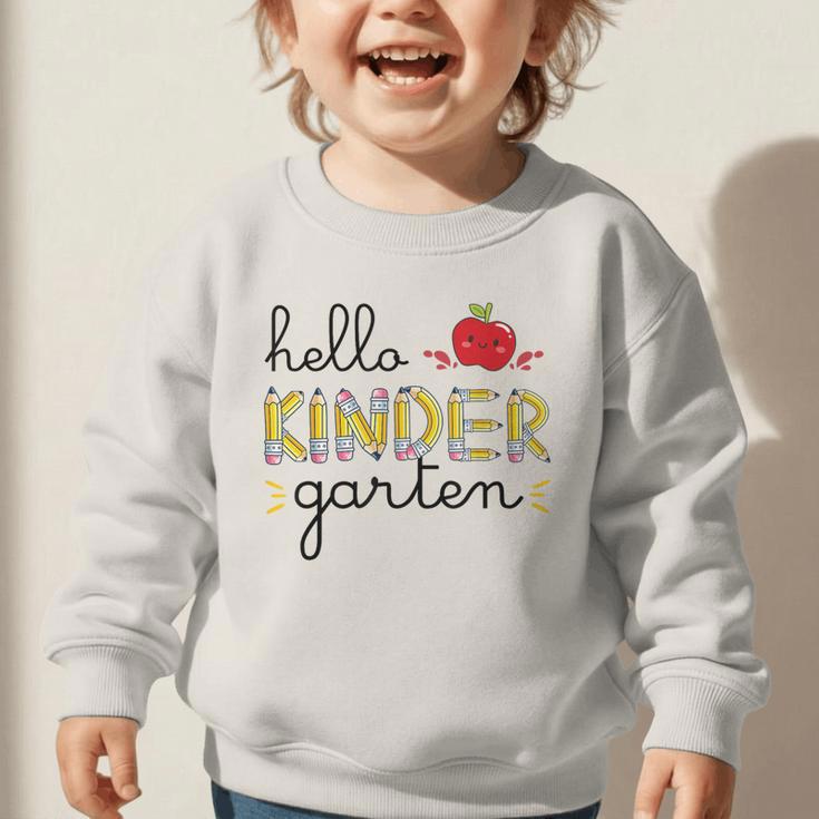Hello Kindergarten Back To School Cute First Day Kids School Graphic Toddler Sweatshirt Hello Kindergarten Back To School Cute First Day Kids School Graphic Toddler Sweatshirt
