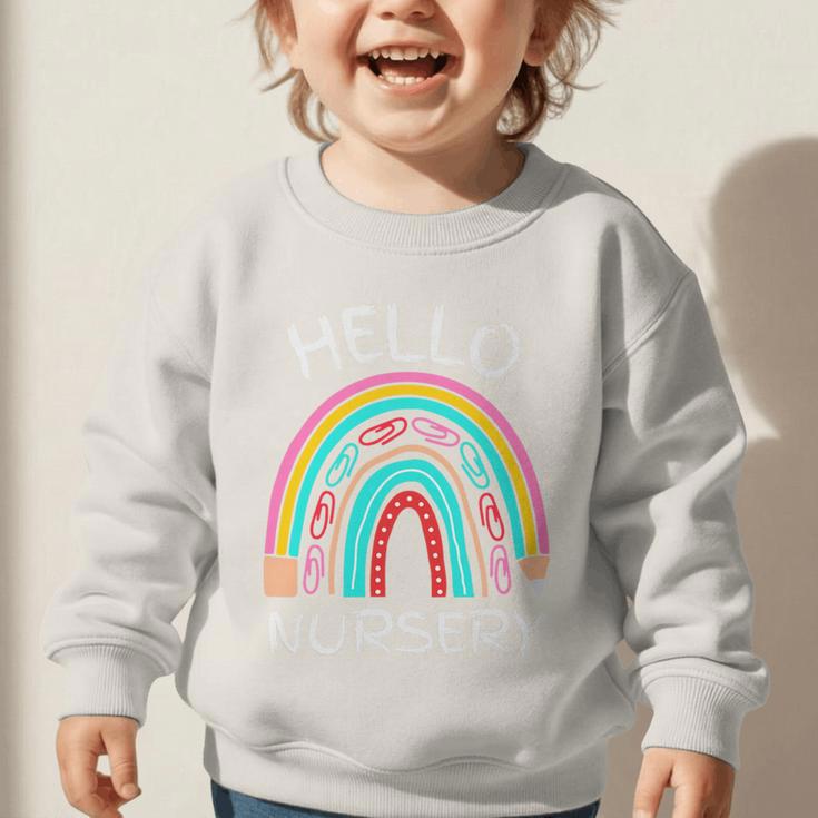 Hello Nursery Pencil Rainbow Back To School Boys Girls Premium Tri-Blend Graphic Toddler Sweatshirt