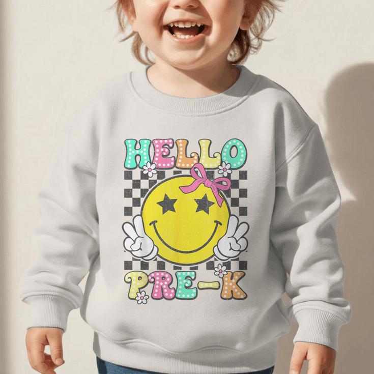 Hello Pre-K Coquette Bow Back To School Preschool Girl Graphic Toddler Sweatshirt Hello Pre-K Coquette Bow Back To School Preschool Girl Graphic Toddler Sweatshirt