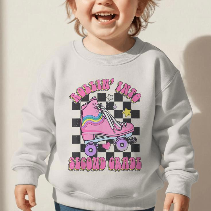 Kids Back To School Skating Rollin Into Second 2nd Grade Graphic Toddler Sweatshirt Kids Back To School Skating Rollin Into Second 2nd Grade Graphic Toddler Sweatshirt