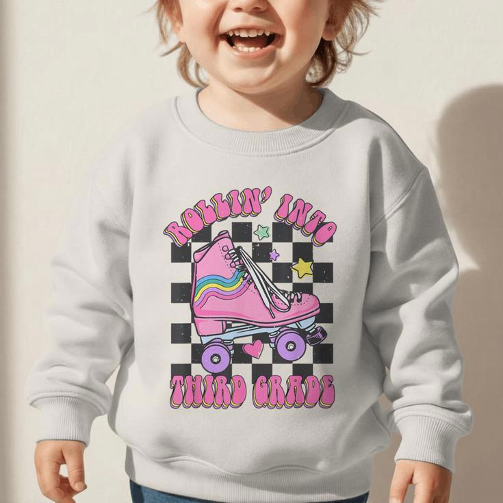 Kids Back To School Skating Rollin Into Third 3rd Grade Graphic Toddler Sweatshirt Kids Back To School Skating Rollin Into Third 3rd Grade Graphic Toddler Sweatshirt