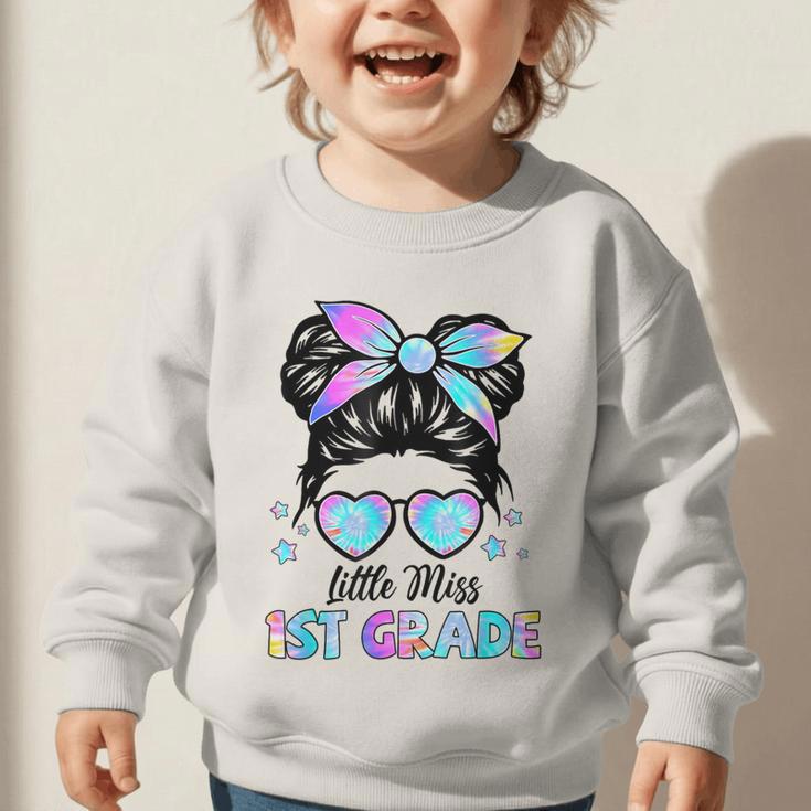 Little Miss 1st Grade Messy Bun Back To School Girls Kids Graphic Toddler Sweatshirt