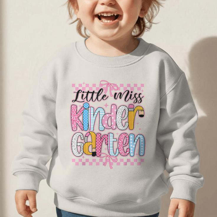 Little Miss Kindergarten Back To School Girls Coquette Bow Graphic Toddler Sweatshirt
