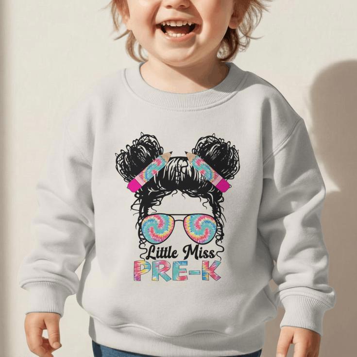 Little Miss Pre-K Girls Back To School Messy Bun Performance Graphic Toddler Sweatshirt Little Miss Pre-K Girls Back To School Messy Bun Performance Graphic Toddler Sweatshirt