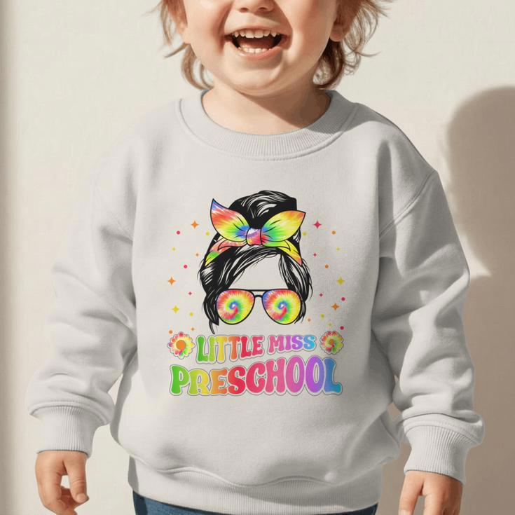 Little Miss Preschool Messy Bun Tie Dye Back To School Girls Graphic Toddler Sweatshirt Little Miss Preschool Messy Bun Tie Dye Back To School Girls Graphic Toddler Sweatshirt