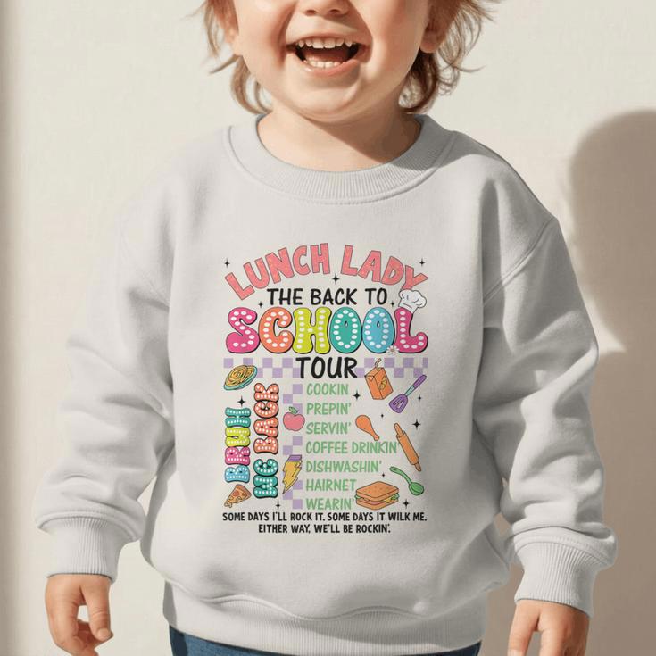 Lunch Cafeteria Crew Lady Back To School Tour Graphic Toddler Sweatshirt Lunch Cafeteria Crew Lady Back To School Tour Graphic Toddler Sweatshirt