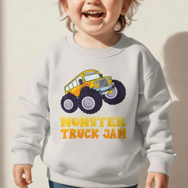 Monster Truck Jam School Bus Yellow Back To School Toddlers Graphic Toddler Sweatshirt Monster Truck Jam School Bus Yellow Back To School Toddlers Graphic Toddler Sweatshirt