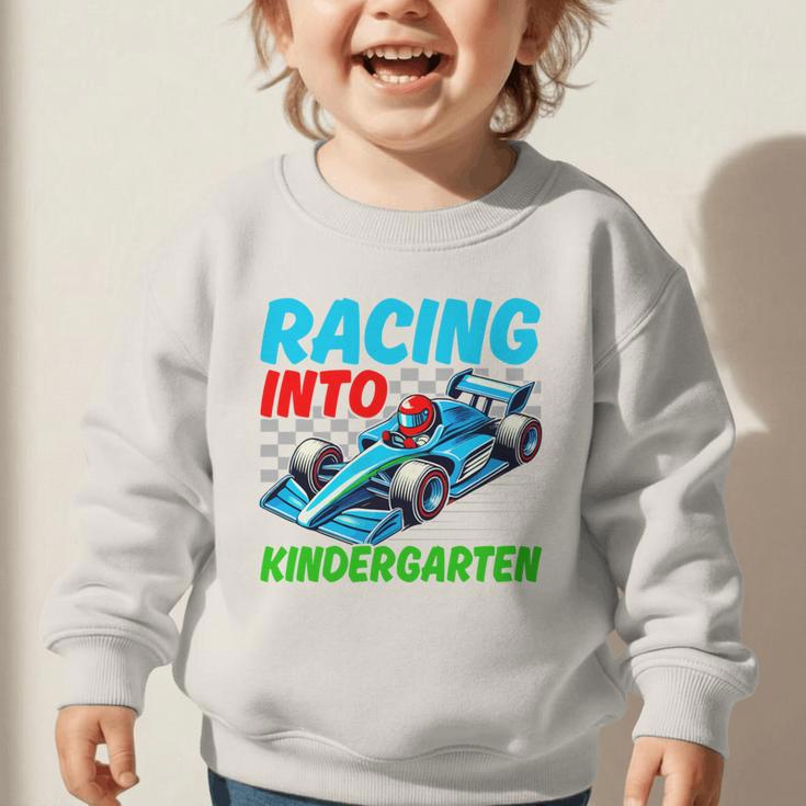 Racing Into Kindergarten Race Car Driver Back To School Performance Graphic Toddler Sweatshirt