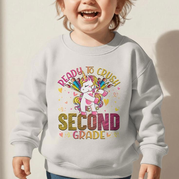 Ready To Crush Second 2nd Grade Back To School Unicorn Kids Performance Graphic Toddler Sweatshirt