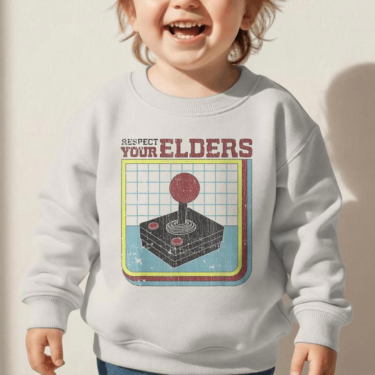 Respect Your Elders Retro Gamer Joystick Back To School Graphic Toddler Sweatshirt