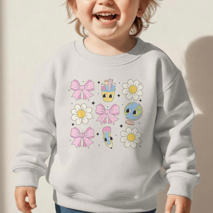 Retro Groovy Back To School Coquette First Day Of School Graphic Toddler Sweatshirt Retro Groovy Back To School Coquette First Day Of School Graphic Toddler Sweatshirt