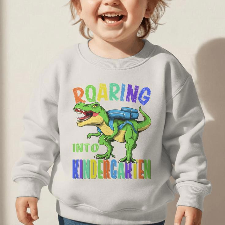 Roaring Into Kindergarten DinosaurRex Back To School Boys Performance Graphic Toddler Sweatshirt Roaring Into Kindergarten DinosaurRex Back To School Boys Performance Graphic Toddler Sweatshirt
