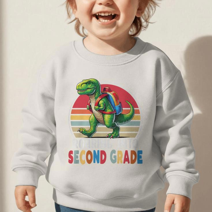 Roaring Into Second Grade T-Rex Back To School 2nd Grade Premium Tri-Blend Graphic Toddler Sweatshirt