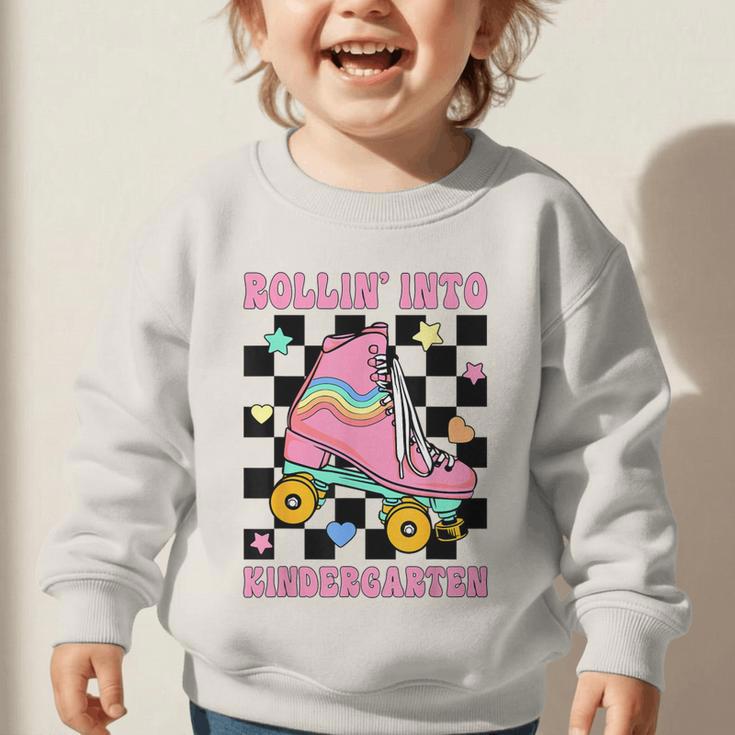 Rolling Into Kindergarten Roller Skating Girl Back To School Graphic Toddler Sweatshirt