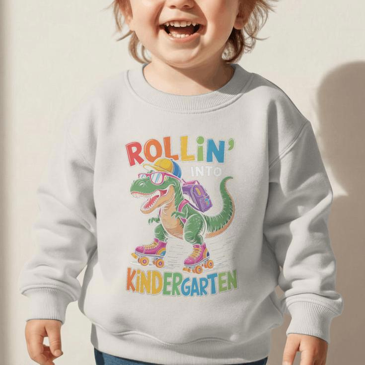 T Rex Rollin Into Kindergarten Back To School First Day Boys Graphic Toddler Sweatshirt T Rex Rollin Into Kindergarten Back To School First Day Boys Graphic Toddler Sweatshirt