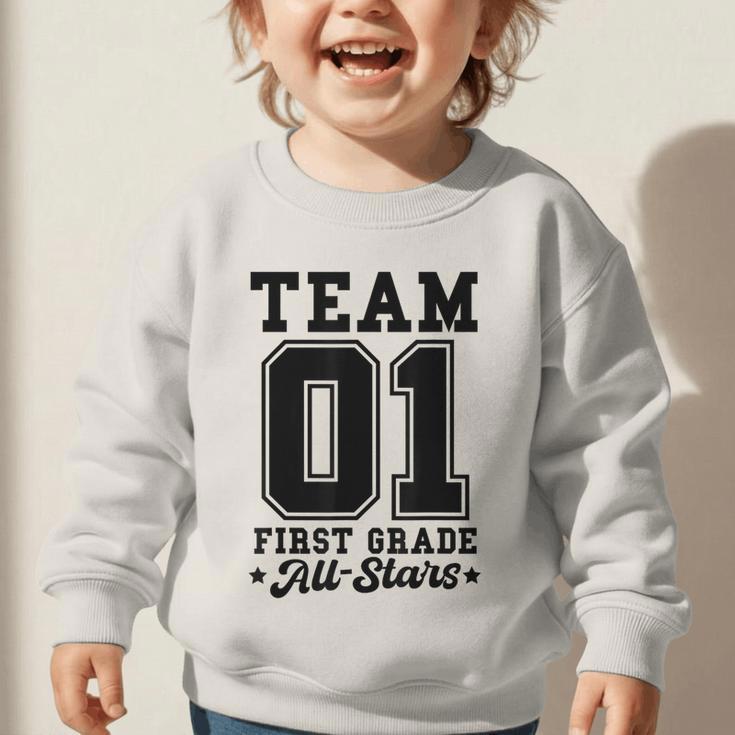 Team 1st Grade All-Stars Back To School Sports Jersey Graphic Toddler Sweatshirt