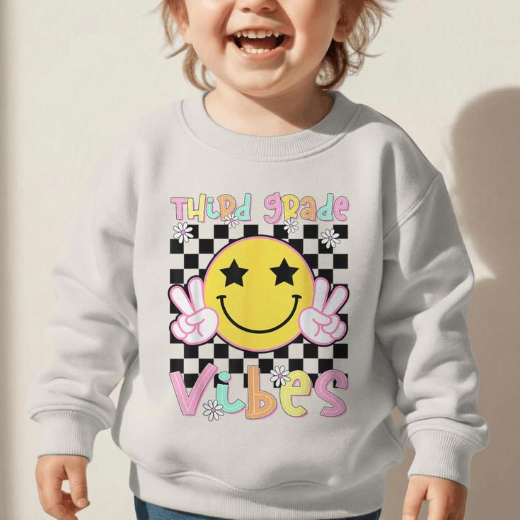 Third Grade Vibes Groovy Smile Face Back To School Girl Kid Graphic Toddler Sweatshirt Third Grade Vibes Groovy Smile Face Back To School Girl Kid Graphic Toddler Sweatshirt