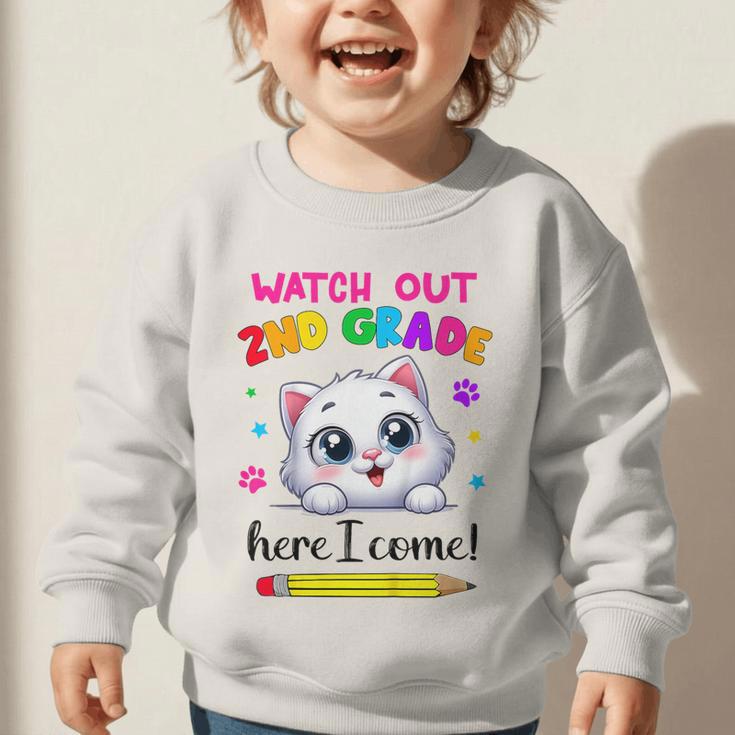 Watch Out 2nd Grade Here I Come Girls Cat Back To School Graphic Toddler Sweatshirt