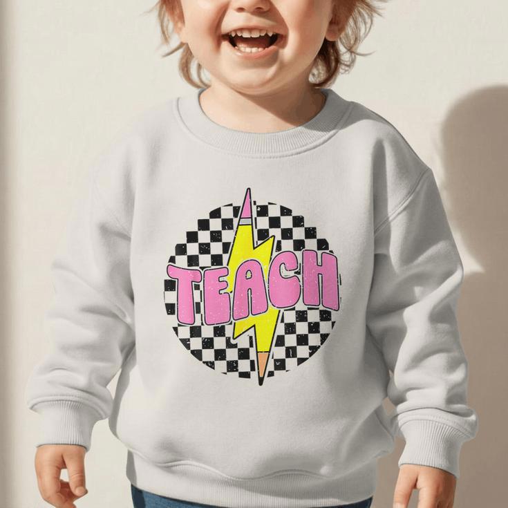 Women Checkered Teach Pencil Lightning Bolt Back To School Graphic Toddler Sweatshirt Women Checkered Teach Pencil Lightning Bolt Back To School Graphic Toddler Sweatshirt