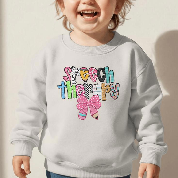 Women Speech Therapy Coquette Bow Pencil Back To School SLP Graphic Toddler Sweatshirt Women Speech Therapy Coquette Bow Pencil Back To School SLP Graphic Toddler Sweatshirt
