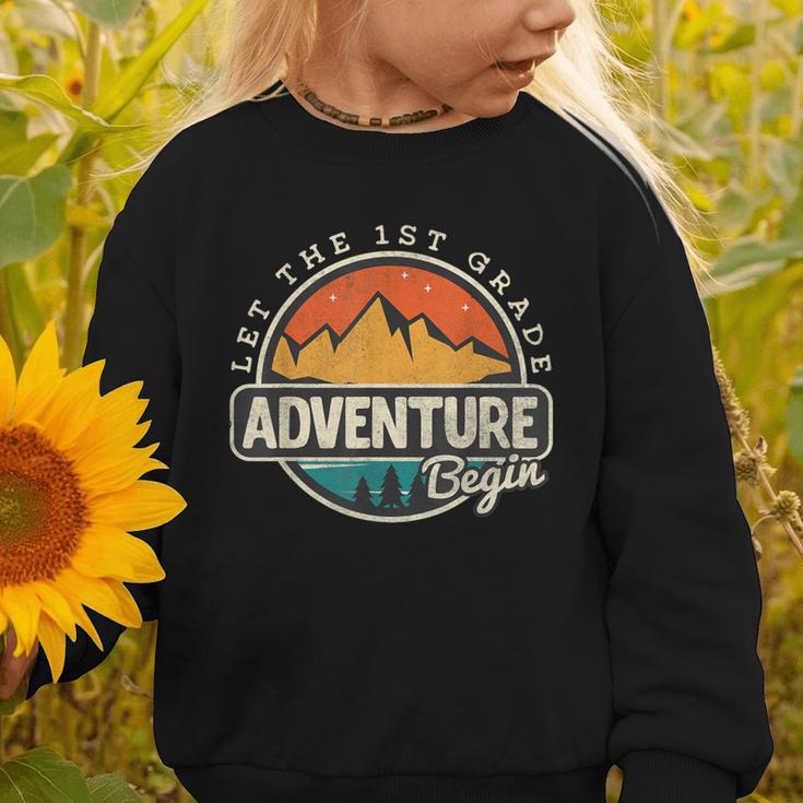 1st First Grade Shirt Adventure Begin Back To School Graphic Toddler Sweatshirt 1st First Grade Shirt Adventure Begin Back To School Graphic Toddler Sweatshirt