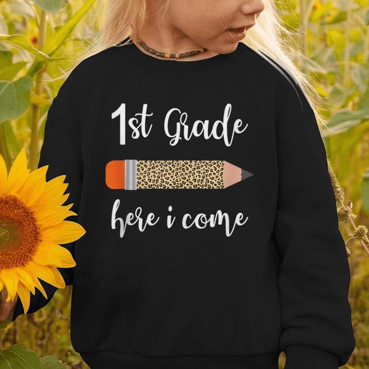 1st Grade Here I Come Leopard Pencil Back To School Student Graphic Toddler Sweatshirt 1st Grade Here I Come Leopard Pencil Back To School Student Graphic Toddler Sweatshirt