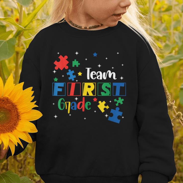 Back To School Autism Puzzle Pieces Autistic First Grade ASD Graphic Toddler Sweatshirt