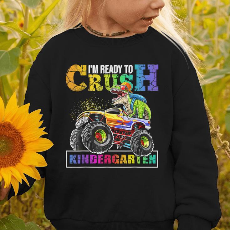 Back To School Boy Dinosaur I'm Ready To Crush Kindergarten Graphic Toddler Sweatshirt