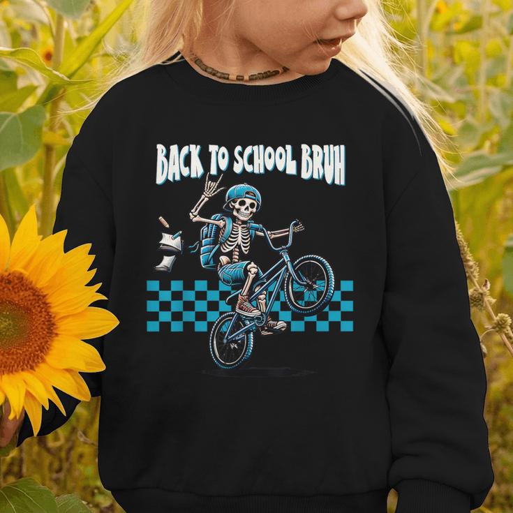 Back To School Bruh Boy Skeleton Riding On a BMX Bike Graphic Toddler Sweatshirt