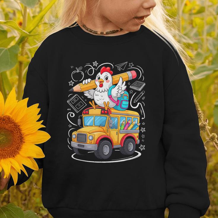 Back To School Chicken School Bus 100 Days Of School Graphic Toddler Sweatshirt Back To School Chicken School Bus 100 Days Of School Graphic Toddler Sweatshirt