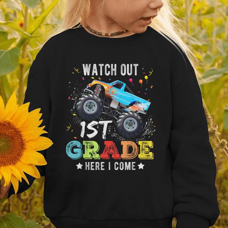 Back To School First Grade Here I Come For Boy Kids Truck Graphic Toddler Sweatshirt