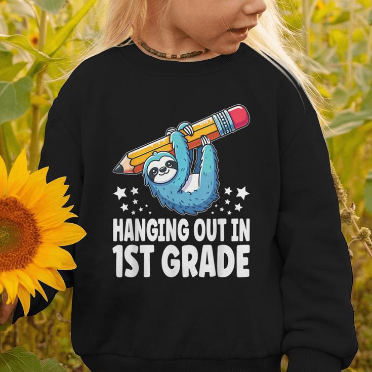 Back To School First Grade Sloth Hanging Out In 1st Grade Graphic Toddler Sweatshirt