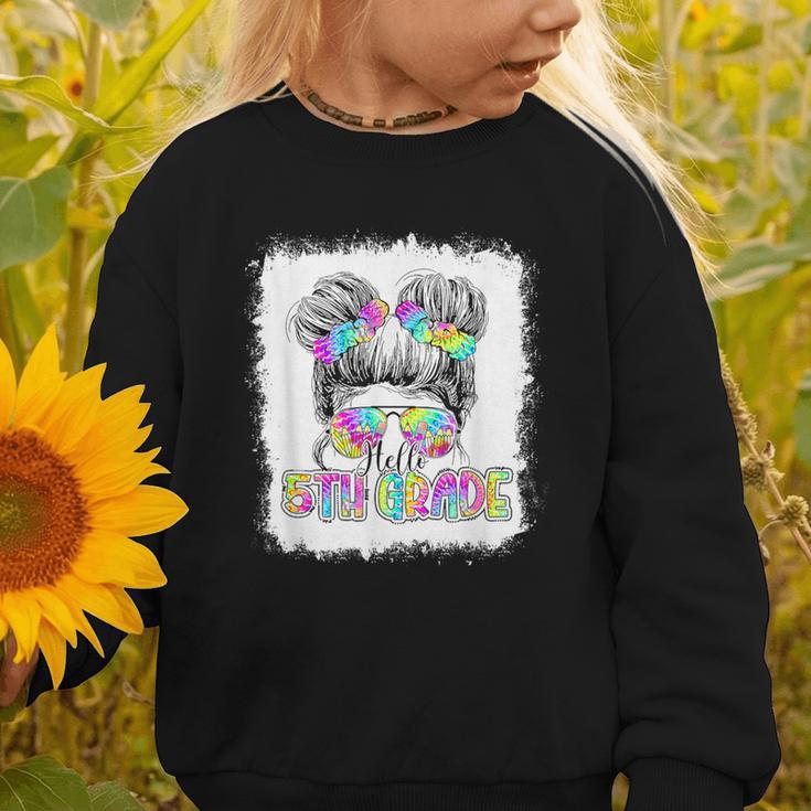 Back To School Hello 5th Grade Cute Messy Bun Tie Dye Girls Graphic Toddler Sweatshirt Back To School Hello 5th Grade Cute Messy Bun Tie Dye Girls Graphic Toddler Sweatshirt