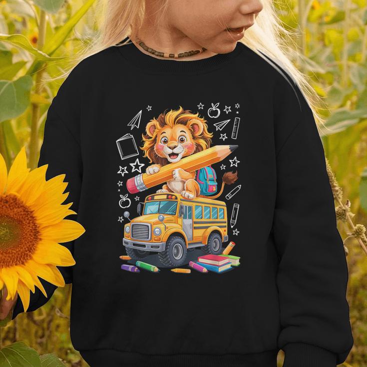 Back To School Lion School Bus 100 Days Of School Graphic Toddler Sweatshirt