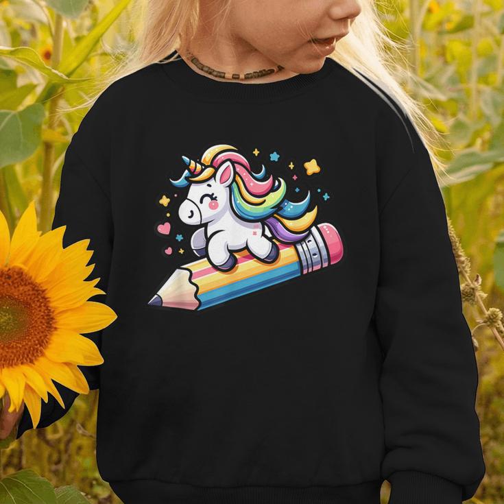 Back To School Unicorn Riding A Pencil Graphic Toddler Sweatshirt Back To School Unicorn Riding A Pencil Graphic Toddler Sweatshirt