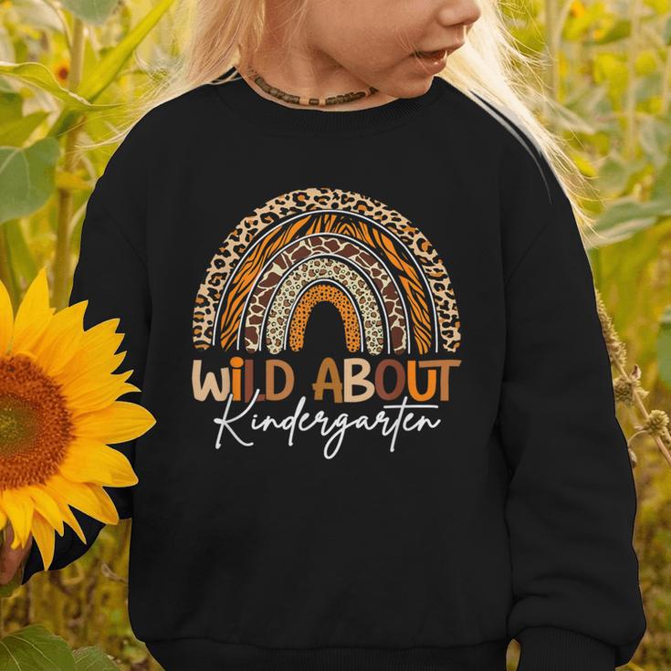 Back To School Wild About Kindergarten Leopard Rainbow Graphic Toddler Sweatshirt