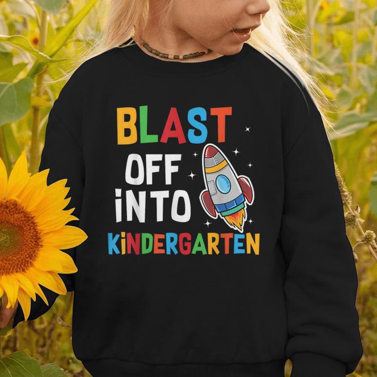 Blast Off Into Kindergarten Back To School Rocket Graphic Toddler Sweatshirt